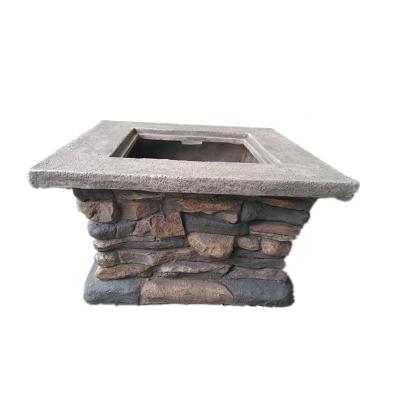 中国 Lifestyle Fiber Stone Finished Outdoor Wood Fire Pit Stove With Metal Iron Pot 販売のため