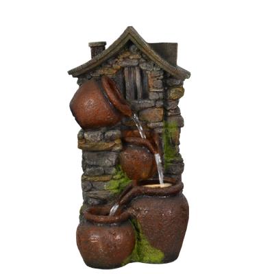 China Country Terracotta Pot Tumbling Water Fountain With Light Perfect Outdoor Garden Water Fountain en venta