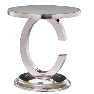 China Simple Designed Morden Tempered Glass Top Metal Stainless Steel Side Table For Cafe for sale