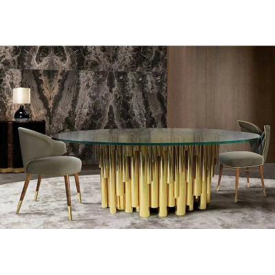 China Round Coffee Table Stainless Steel Base Large Glass Dining Table for sale