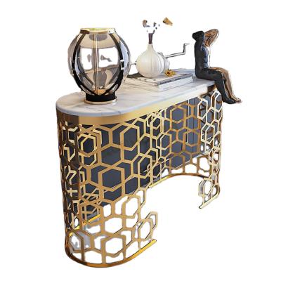 China Morden 2021 new style marble top console table with gold frame for sale