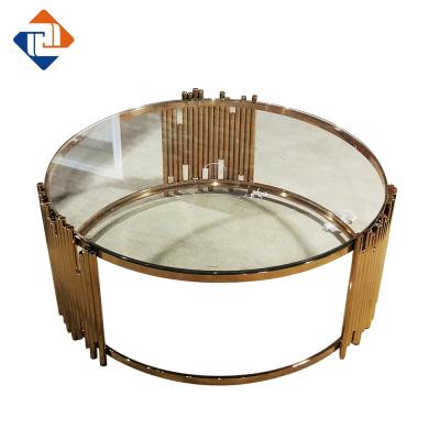 China New coffee table design tempered glass top around end table small stainless steel tea table for sale