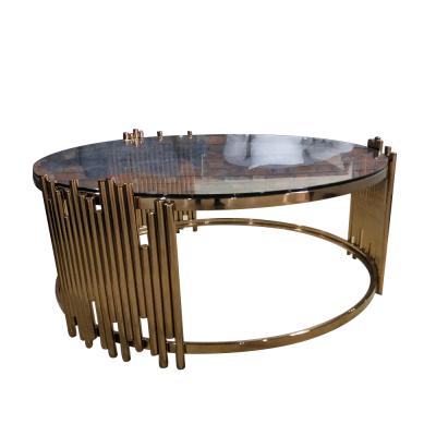 China Modern Coffee Table Round Stainless Steel Coffee Table Set Top End Glass Table for sale