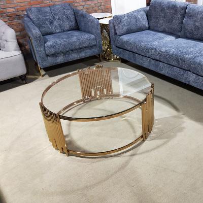 China High Quality Custom Tempered Glass Coffee Table Stainless Steel Round Table for sale