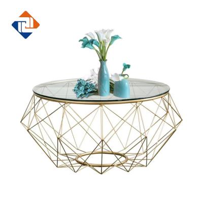 China Custom Coffee Table Size Simple Design Circle Around Metal Steel Tempered Glass Table for sale