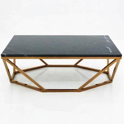 China Custom Modern Coffee Table Gold And Black Marble Coffee Table With Stainless Steel for sale