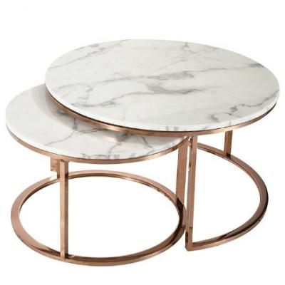 China Marble coffee table luxury travertine marble stainless steel top coffee console table for sale