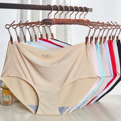 China Traceless Solid Color Mid Waist Brief Antibacterial Laser Cut Ice Silk Panties For Woman for sale