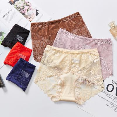 China Breathable Pastel Colorful Hippie Plus Size Mid Waist Lace Panties For Woman for sale