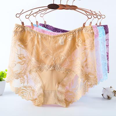 China Women's Antibacterial Cavity Lingerie Waist High Rise Lace See Panties for sale