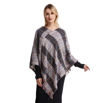 China Other OEM fashion women stole mexicano cashmere Poncho Coat Colouful knitting feeling examined pattern for ladies for sale