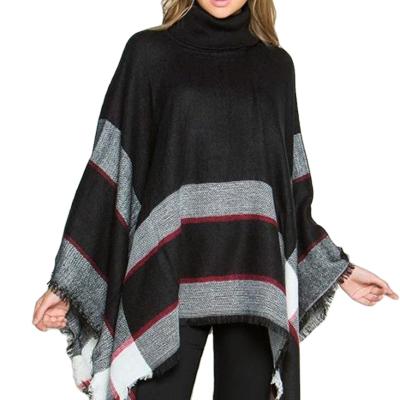 China Other OEM Fashion Women Stole Knitting Cashmere Feeling Soft Poncho Coat Checked Pattern For Ladies for sale