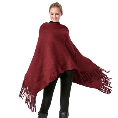 China Other OEM Fashion Women Stole Cashmere Soft Feeling Poncho Coat Soft Solid Color Acrtylic Knitting Simple Pattern For Ladies for sale