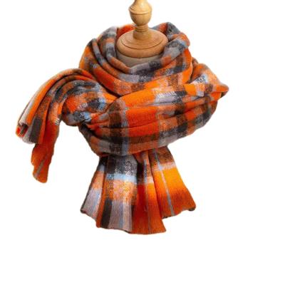 China OEM fashion women long stole knitting cashmere soft feeling color soft acrylic simple pattern for ladies checked woven scarf for sale