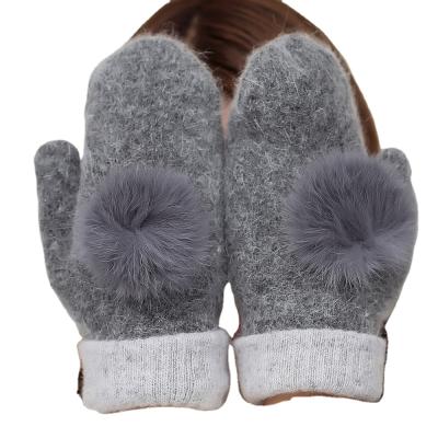 China adult ladies double layber wool blend outside mitten inside with warm soft coral velvet for winter season one size 23*12CM for sale