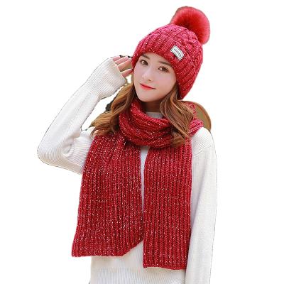 China Winter Medium Women Indoors with Fuzzy Fur Lining Knit Hat and Scarf Set for Winter Season for sale