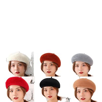 China COMMON Stylish Ladies Beret Solid Color Warm Wool Winter Beanie Hat Retro Vintage Plain French Artist Women Girls Beret for sale