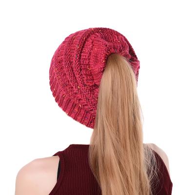 China COMMON adult ladies with outdoor soft and warm handfeel acrylic colorful stitch yarn knit hat for winter season for sale