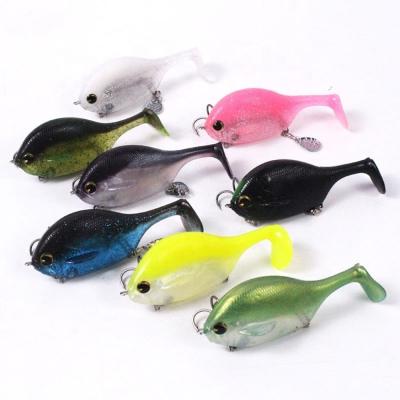 China PVC + Lead Freshwater Pesca 100mm T Tail Soft Lure With Lead Bass Lures With Metal Spinner Blades Soft Silicone Simulated Fishing Lures for sale