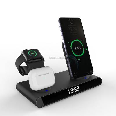 China Mobile Phone 3 in 1 alarm clock wireless charger  for iPhone,LG,Samsung,Apple Watch,Airpods for sale