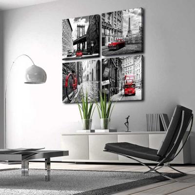 China Eco-Friendly 4 Panel Canvas Painting Modern Wall Art Paintings Red Car Street Landscape Shopify Drop Shipping Wall Art Painting On Canvas for sale