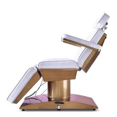 China Modern luxury esthetician salon furniture hydraulic motorized electric spa rose gold black eyelash rotation facial bed for sale