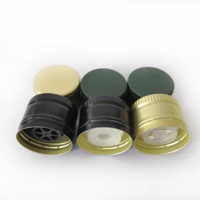 China Pilfer-proof Stocked Green / Gold / Black Color 31.5*24 mm Olive Oil Glass Aluminum Caps With Plastic Insert / Pourer For Glass Bottle for sale