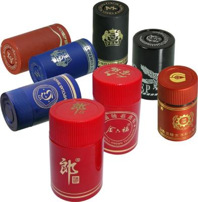 China Non-refillable all kinds of capsule lids aluminum plastic closure for vodka, rum, wine, liquor for sale