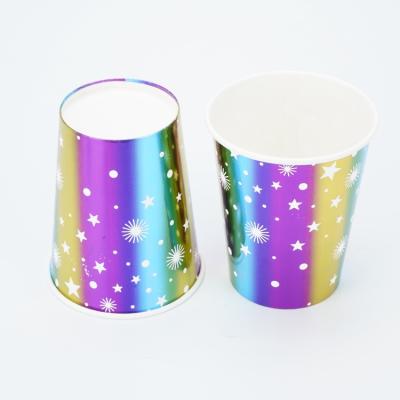 China Single Wall 12oz Printed Paper Cups / Coffee Cups For Party With Spot Gold Foil Paper Cup for sale