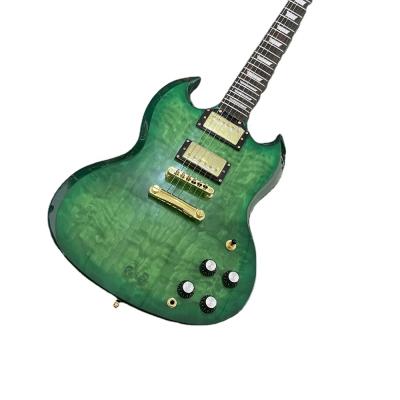 China 6 String Mahogany Electric Guitar, High Quality Mahogany Body, Chrome Plated Hardware, Maple Flame Green Upper, Tuning Fork, Decor for sale