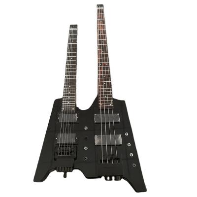 China Basswood Double Neck Headless Electric Guitar in Black Sunburst Color Guitars guitarra for sale