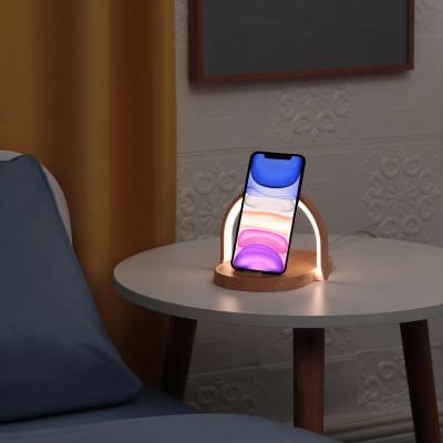 China Amazon Hot Selling Universal Smart Cell Phone 10W Qi Fast Wooden Table Led Light Stand Lamp Bedside Phone Wireless Chargers for sale