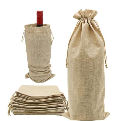 China Portable Reusable Jute Red Wine Wine Beer Gift Bag Present Premium Sustainable Drawstring Material for sale