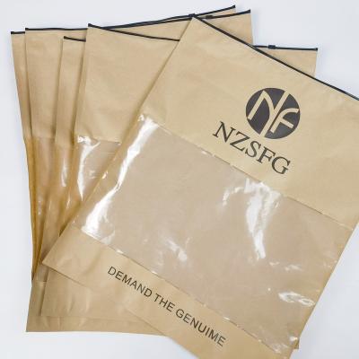 China Custom Printed Recyclable Logo Black Zipper Frosted Zip Lock Kraft Paper Packaging Bags Recycled Garment Package Bags for sale