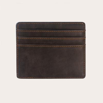 China Men Crazy Horse Anti-theft Slim Male Leather Mini Small Magic Wallets Zipper Coin Purse Pouch Credit Cards Bank Case Holder QB1008-1 for sale