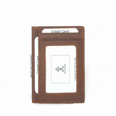 China Real Leather Handmade Mini Wallet Card Case Credit Card Holder Vintage Designer Rfid Crazy Horse Magsafe Case Coin Purse KB002-1 Small for sale