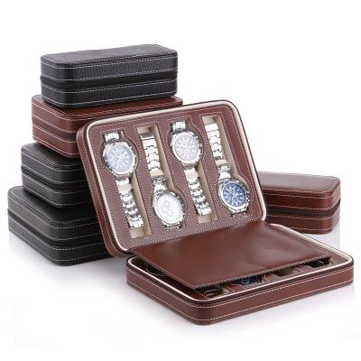 China Luxury Customized Leather Case SBH001 LOGO Case Zipper Portable Watch Storage Watch Collection Protection Leather Case for sale