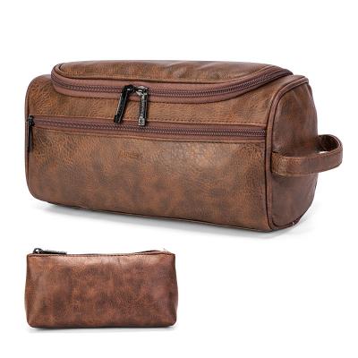 China High Quality Double Layer Hanging+ Toiletry Bag Men's Genuine Leather Bag HZB004-1 Waterproof Women Cosmetic Pouch Travel Makeup Bag Double Layer Toiletry Bag HZB004-1 for sale