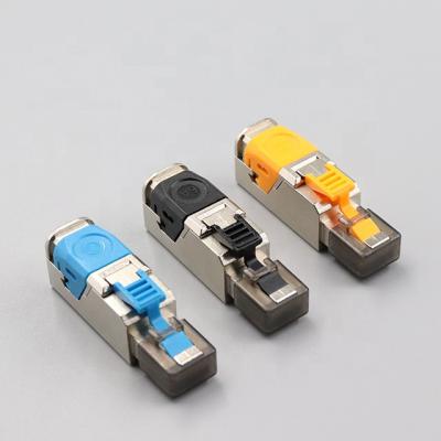 China Tool Free Black Blue Orange Modular Network Plug 8P8C Cat7 RJ45 Metal Shielded Toolless Connector Field Termination Male Plug for sale