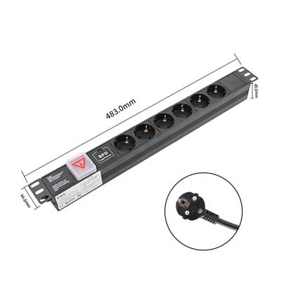 China Transmission Electric Power Germany Euro Socket Rack Mount Power Unit PDU 250V 16A 6 Port Sound Socket With Switches For Server Rack 1U 19