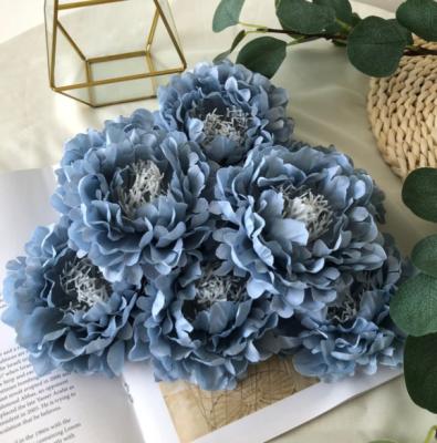 China Beautiful Colorful Dusty Blue Wholesale Artificial Peony Flower Silk Peony Heads Flower for Wedding Party Home Decoration for sale