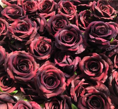 China Celebration Burgundy Rose Head Wholesale High Quality Artificial Rose Flower Silk Wedding For Wedding Centerpieces Party Decoration for sale