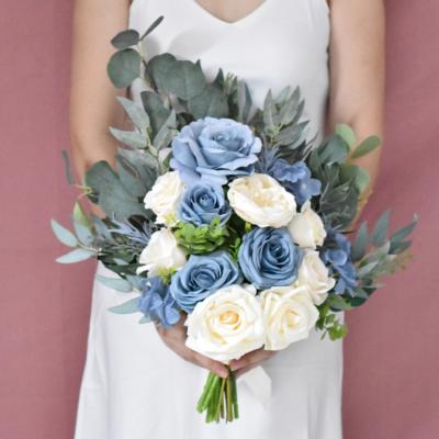 China Wedding Celebration Wedding Bouquet Dusty Blue and Ivory Wedding Flowers Bridal Bouquet Blue Wedding Centerpieces for sale