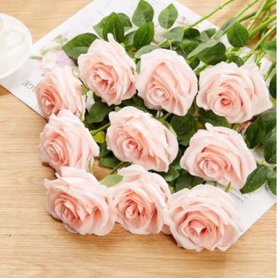 China Beautiful Colorful Blush Hot Sale Rose Flower With Long Stem Silk Rose Flower Artificial For Wedding Bouquets Home Decoration for sale