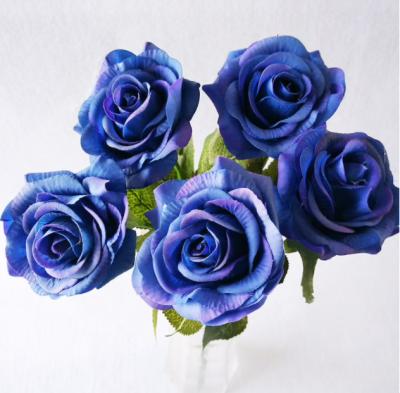 China Beautiful Rose Flower With Long Stem Royal Blue High Quality Silk Colored Artificial Rose Flower For Wedding Bouquets Home Decoration for sale