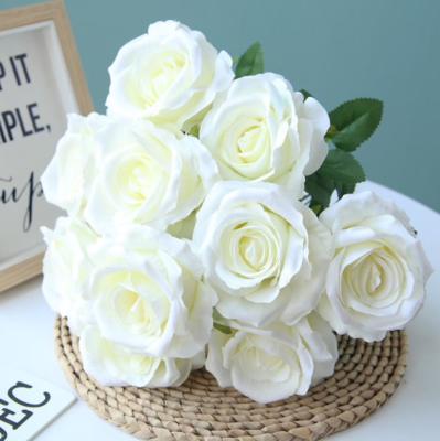 China Beautiful Colorful Artificial Silk Wedding Flower Rose Bouquet High Quality Fabric 10 Heads Gather For Decoration for sale