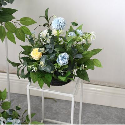 China TanZhou Dusty Blue Silk Flowers Arrangement silk fabric wedding flower centerpieces for the big day for sale