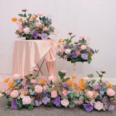 China Silk Fabric Blush Dusty Blue Orange Florals Wedding Flower Centerpieces Layouts, Backs Customized Color for sale