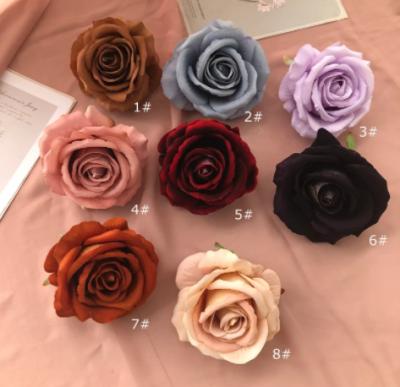 China Wholesale Hot Sale Beautiful Colorful Artificial Silk Dusty Rust Rose Flowers Heads for Wedding Decor for sale