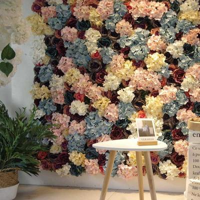 China Luxury Wholesale Silk Flower Wall Panel Backdrop Artificial Floral Flower Wall Background For Wedding Party Decoration for sale